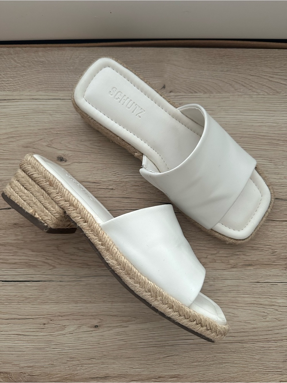 Schutz x Revolve White Corah Leather Espadrille Mules Size 7.5